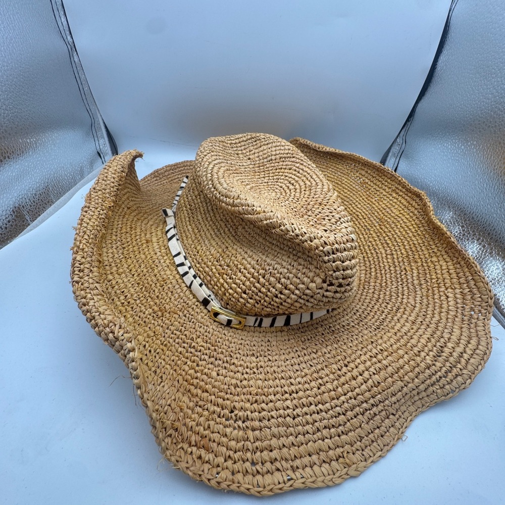 Hat Attack Sun Hat Millie Continental Beach Day Raffia Straw Floppy Wide Brim - Picture 4 of 10